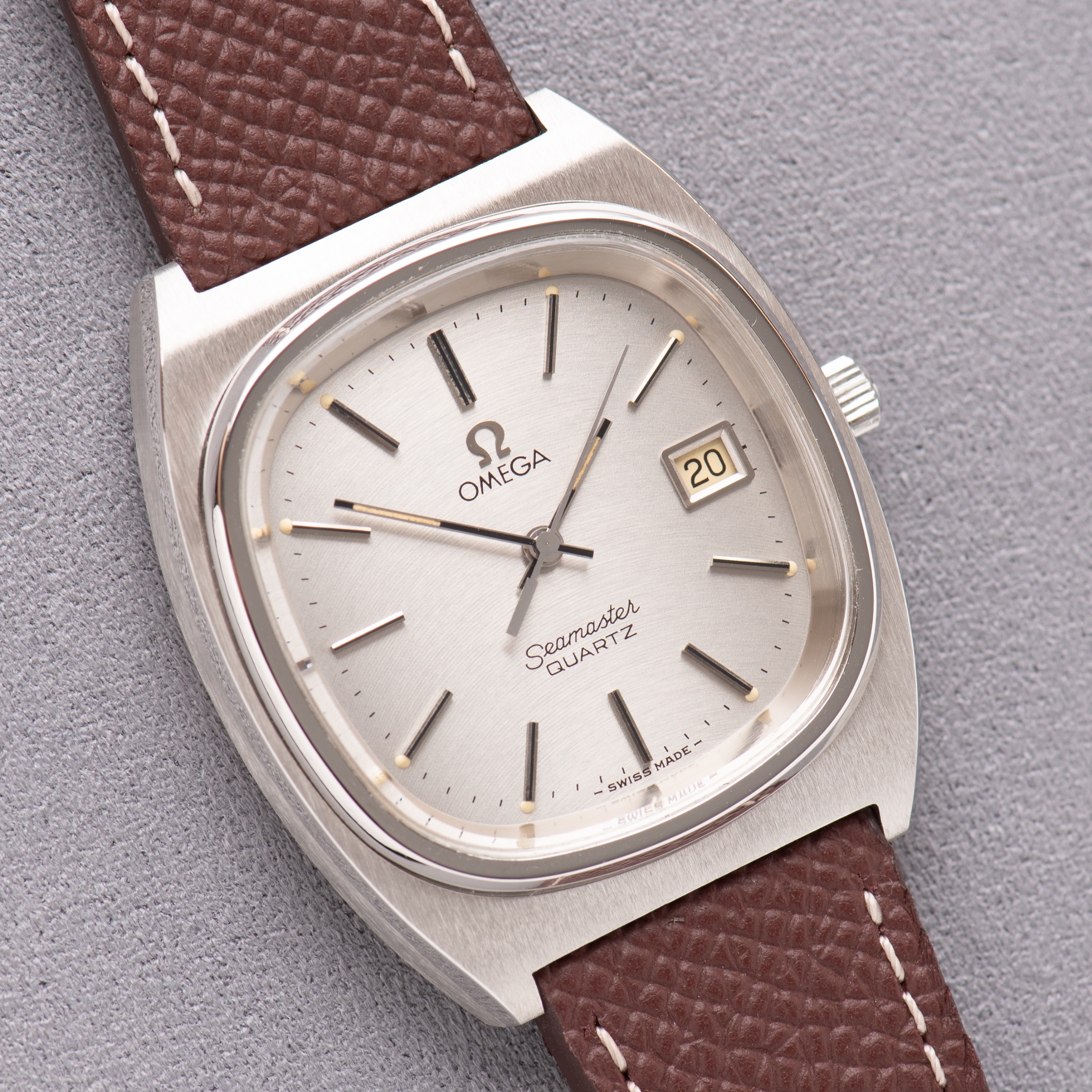 View of Omega Seamaster Quartz — silver dial — Ref. 196.0115 — 1977